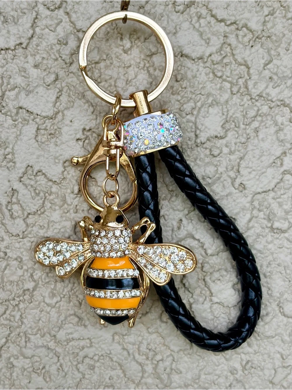 Bougie Gold Bee Keychain with Yellow & Black Enamel Stripes